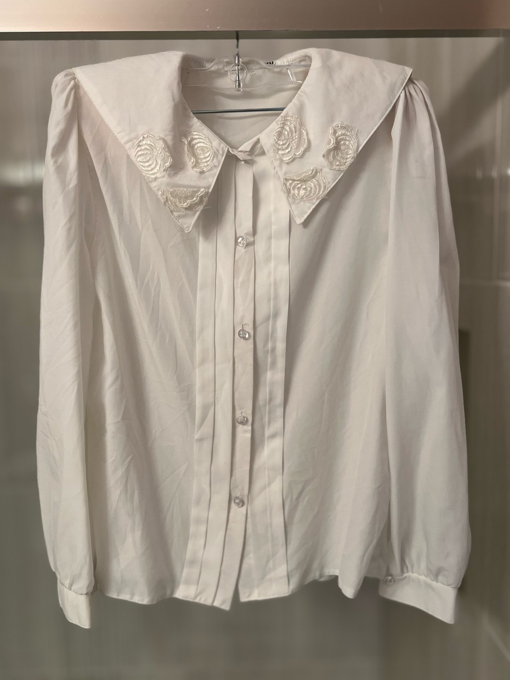 Vintage 80s Rainbow Style White Statement Collar Embroidered Blouse